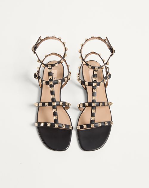 Valentino Garavani - Rockstud Flat Calfskin Sandal With Straps - Black - Woman - Sandals